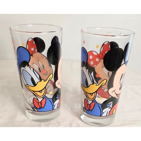 Pair Vintage Walt Disney Company Mickey Minnie Donald Glass Tumblers 12 oz. - Picture 2 of 3
